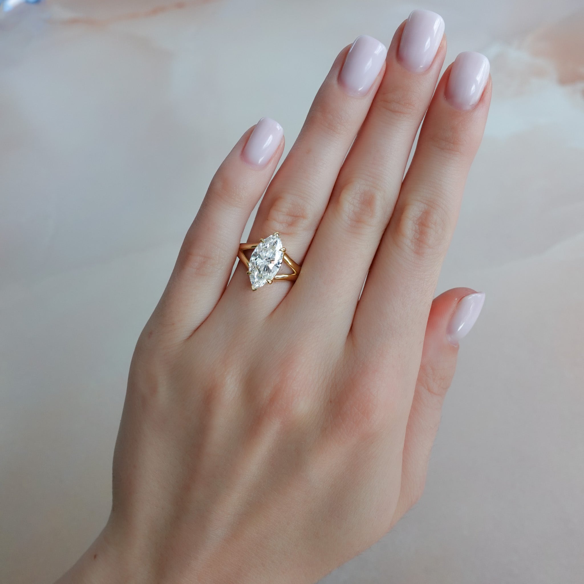 Marquise Shaped Three Stone Lab Grown Diamond Engagement Ring